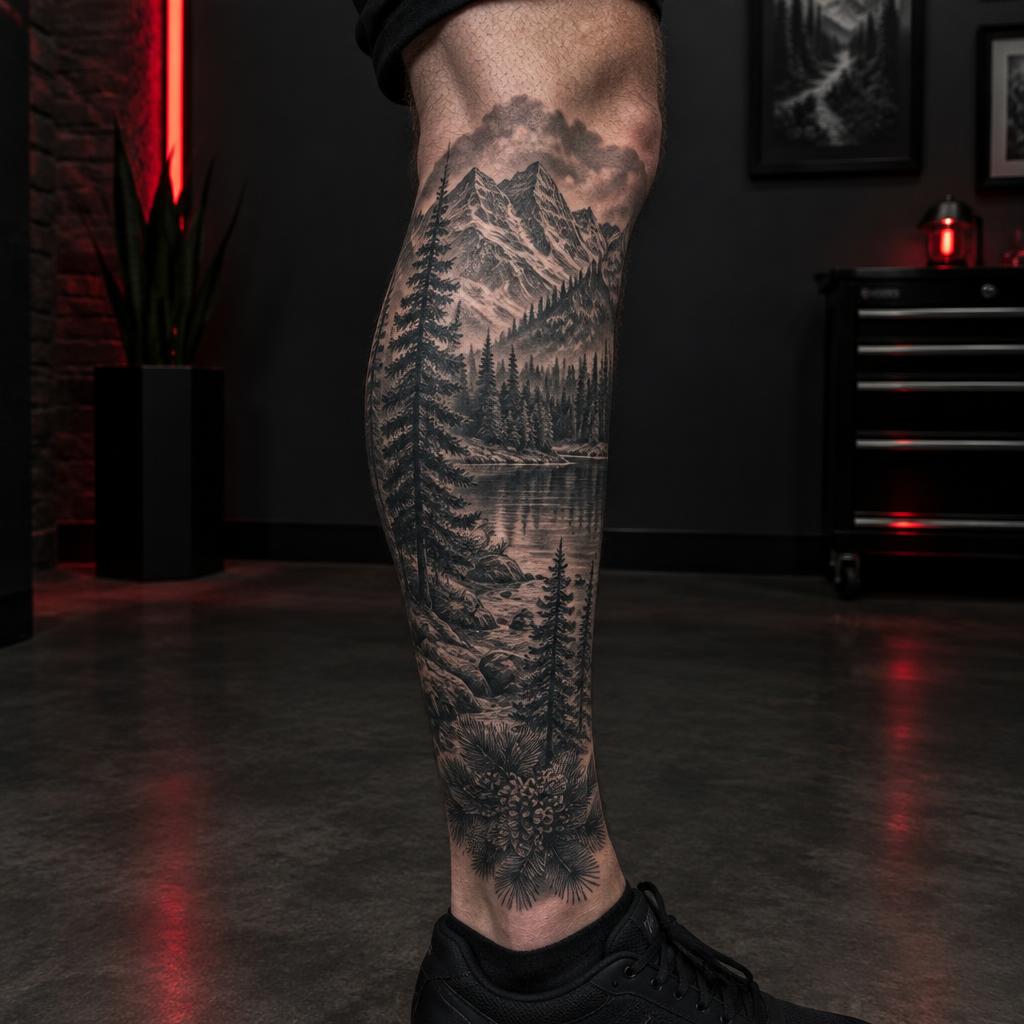 Mountain Calf Piece tattoo design on the body