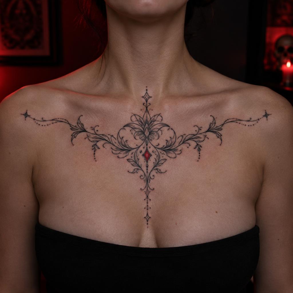 Ornamental Chest Piece tattoo design on the body