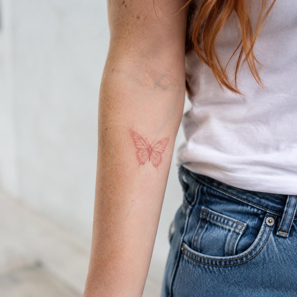 Red Ink Butterfly tattoo design on the body