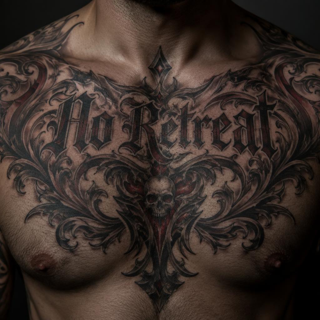 Chest Lettering tattoo design on the body