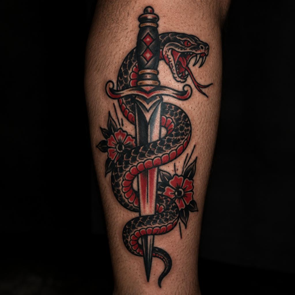 Dagger & Serpent tattoo design on the body