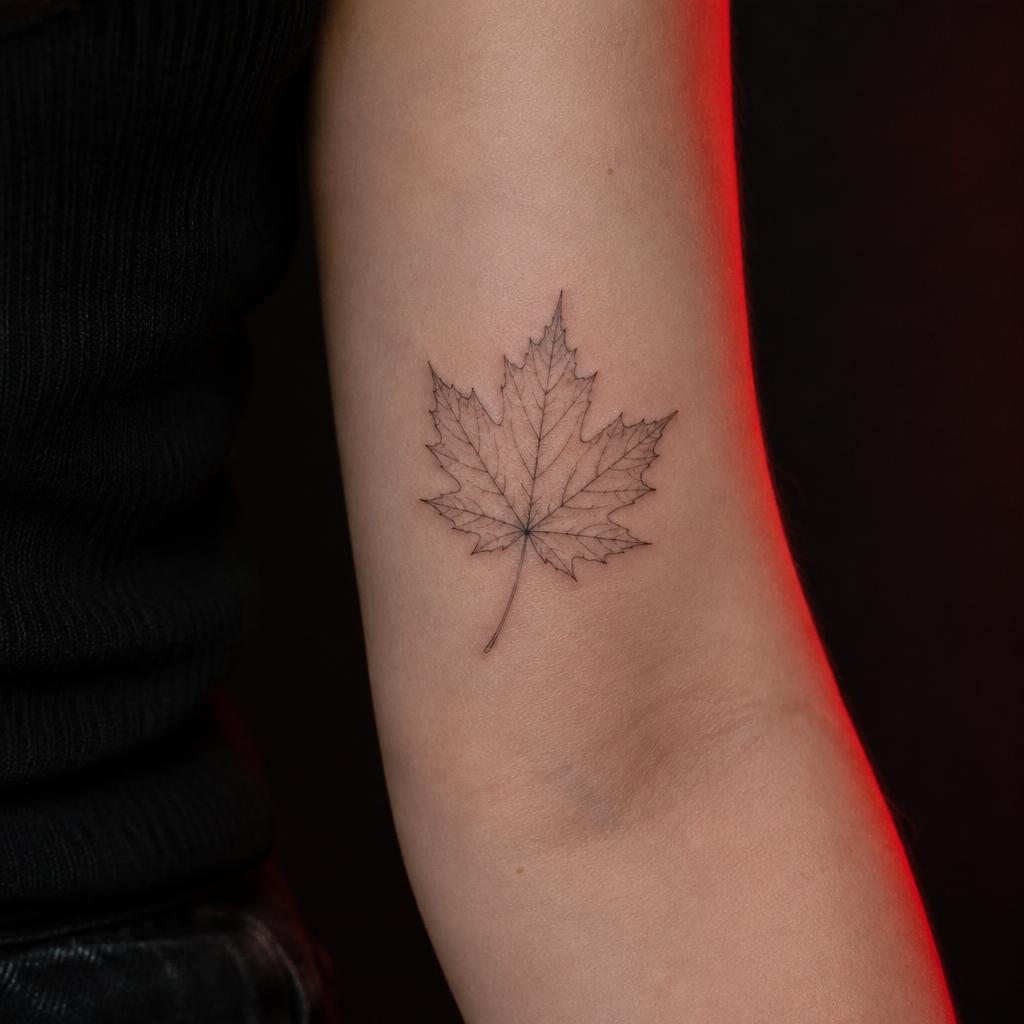 Fine Line Maple Leaf tattoo design on the body